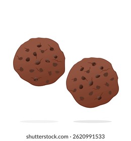 American cookies with chocolate chips. Traditional tasty biscuits with drops. Vector illustration in cartoon style. Isolated on white background