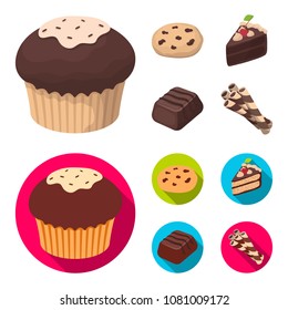American cookies, a piece of cake, candy, wafer tubule. Chocolate desserts set collection icons in cartoon,flat style vector symbol stock illustration web.