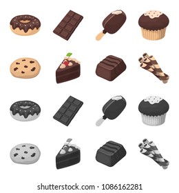 American cookies, a piece of cake, candy, wafer tubule. Chocolate desserts set collection icons in cartoon,monochrome style vector symbol stock illustration web.