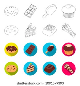 American cookies, a piece of cake, candy, wafer tubule. Chocolate desserts set collection icons in outline,flat style vector symbol stock illustration web.