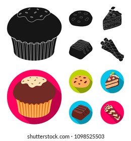 American cookies, a piece of cake, candy, wafer tubule. Chocolate desserts set collection icons in black, flat style vector symbol stock illustration web.