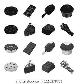 American cookies, a piece of cake, candy, wafer tubule. Chocolate desserts set collection icons in black,monochrome style vector symbol stock illustration web.