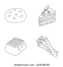 American cookies, a piece of cake, candy, wafer tubule. Chocolate desserts set collection icons in outline style vector symbol stock illustration web.