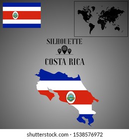  American Costa Rica outline world map silhouette vector illustration, creative design background, national country flag, design element, symbols from countries all continents set. 
