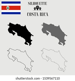  American Costa Rica outline world map, solid, dash line contour silhouette, national flag vector illustration design, isolated on background, objects, symbol from countries set