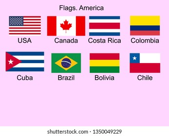 American countries flag set North, Central and South America