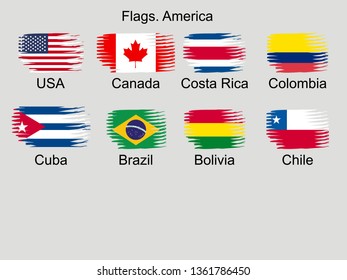 American countries flag set North, Central and South America