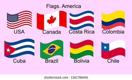 American countries flag set North, Central and South America
