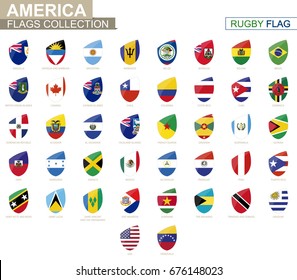 American countries flags collection. Rugby flag set. Vector Illustration.