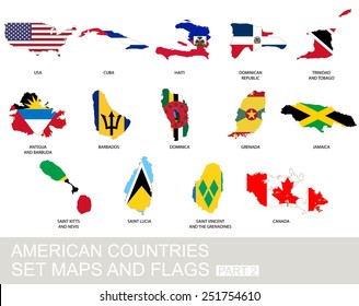 American countries set, maps and flags, part 2