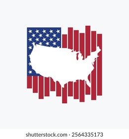 American country map vector design above vertical flag line element