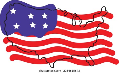 American country map view with one line art style.portrait style.