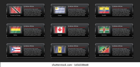 American countrys flags banner glossy frame collection