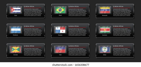 American countrys flags banner glossy frame collection