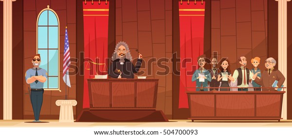 裁判官の裁判所における米国法裁判所 陪審席のレトロなポスターベクターイラスト のベクター画像素材 ロイヤリティフリー