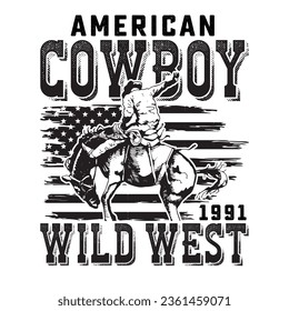 American cowboy 1991 wild west cowboy t-shirt design