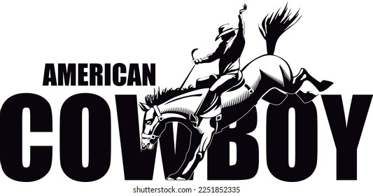 Vaquero americano. Diseño artístico, ilustración para la impresión de camisetas, afiche, insignia de estilo occidental salvaje, americano occidental.