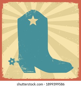 American Cowboy boot. Vector vintage poster Cowboy boot illustration on old paper background 