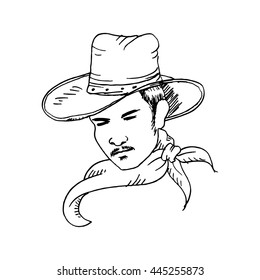American cowboy head with sketchy style.