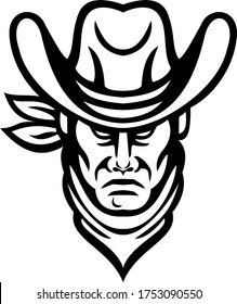 American Cowboy Head Sports Mascot Black and White