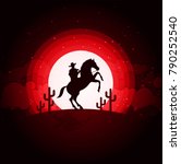 American Cowboy with horse Wild West Moon night landscape background