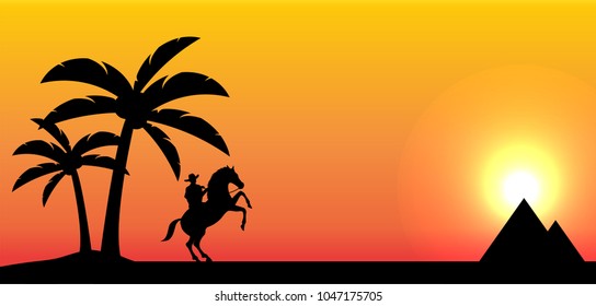 American Cowboy with horse Wild West Moon night landscape background