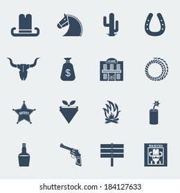 American cowboy icons. Vector wild west pictograms isolated for design