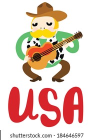 American Cowboy Playing Country-Western Music with Typography