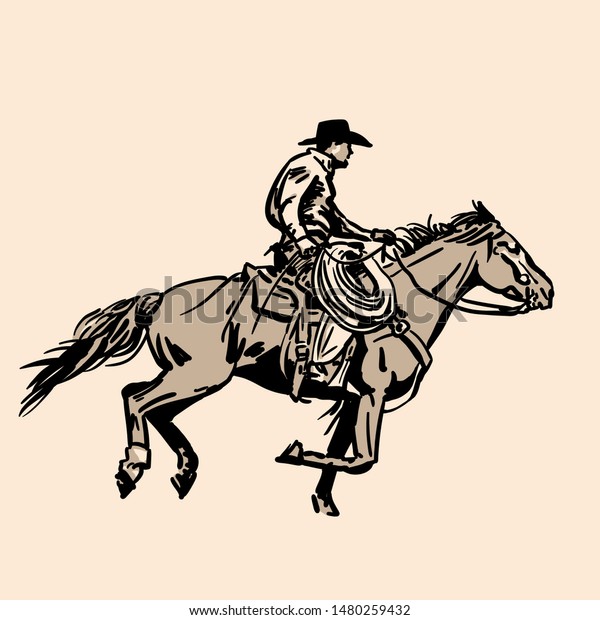 American Cowboy Riding Horse Hat Lasso Stock Vector (Royalty Free ...