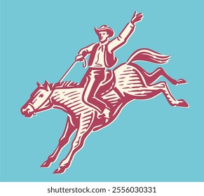 American cowboy riding wild horse. Rodeo competition, extreme sport emblem