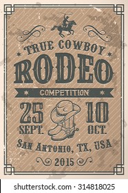 American Cowboy Rodeo Poster With Typography And Vintage Paper Texture