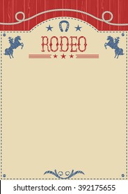 American cowboy rodeo poster.Vector western paper background for text or design.Cowboy riding wild horse