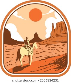 American cowboy rodeo vector illustration in vintage style
