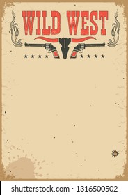 American cowboy western poster for text.Vector background with guns and decoration 