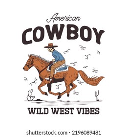 American Cowboy - Wild West vintage hand drawn illustration