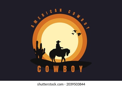 American cowboy,t-shirt typography text silhouette cowboy horse cactus