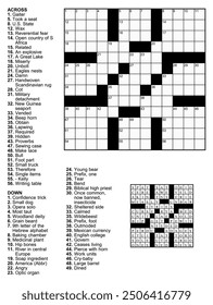 American Crossword puzzle game with 13 x 13 squares with clues and solution.