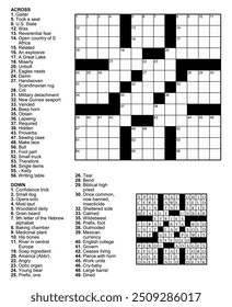 American Crossword jogo de quebra-cabeça com 13 x 13 quadrados com pistas e solução.