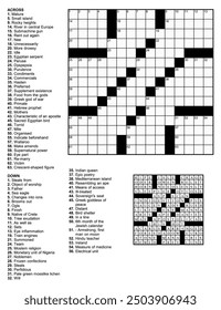 American Crossword puzzle game with 15 x 15 squares with clues and solution.