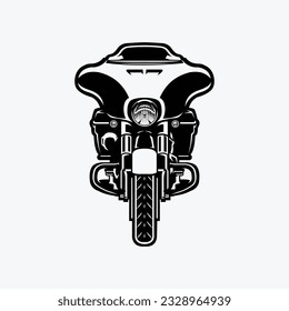 American Cruiser Motorbike Vector Art, Silhouette, Monochrome, Front View, Isolated in White Background. Best for Motorbike Garage and Mechanic Logo Related Industry