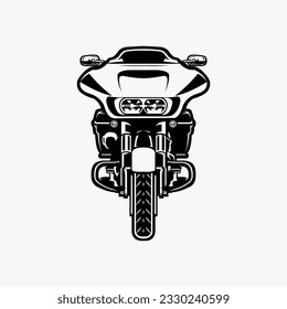 American Cruiser Motorbike Vector Art, Monochrome, Silhouette, Front View, Isolated in White Background. Best for Motorbike Garage and Mechanic Related Industry