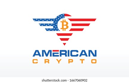 American Crypto Bitcoin Logo Design Vector Icon Illustrator With Locator.