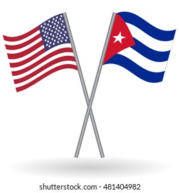 American and Cuban crossed flags. United States of America combined with Cuba isolated on white. Language learning, international business or travel concept.