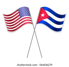 American and Cuban crossed flags. United States of America combined with Cuba isolated on white. Language learning, international business or travel concept.