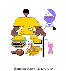 American cuisine abstract concept vector illustration. American cooking restaurant, typical barbecue dish, fast food takeout, traditional usa cuisine, homemade grill recipe abstract metaphor.