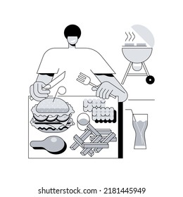 American cuisine abstract concept vector illustration. American cooking restaurant, typical barbecue dish, fast food takeout, traditional usa cuisine, homemade grill recipe abstract metaphor.