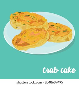 The American cuisine crab cake consists of minced crab meat (crab), a small savory cake.
