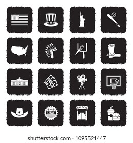 American Culture Icons. Grunge Black Flat Design. Vector Illustration. 