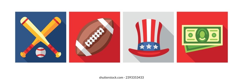 American Culture Icons and Signs of the USA Vector Set