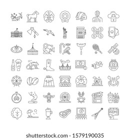 American culture linear icons, signs, symbols vector line illustration set